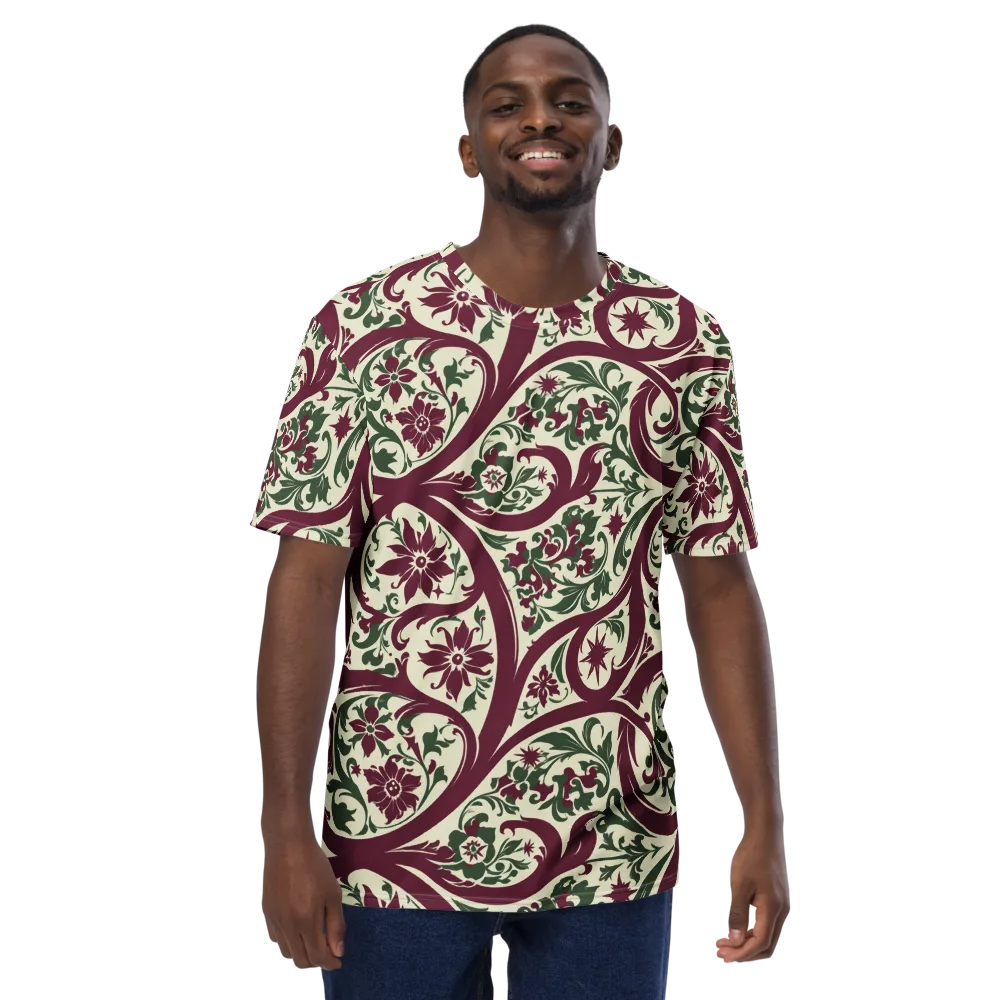 Burgundy Paisley Garden on Men's Crew Neck T-Shirt — Front
