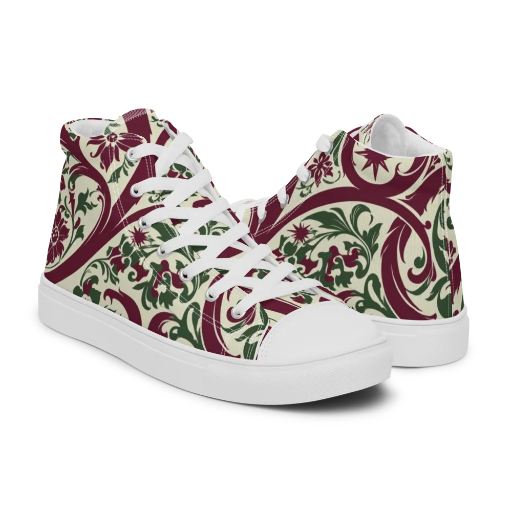 Burgundy Paisley Garden on Men's High Top Canvas Shoes — Right