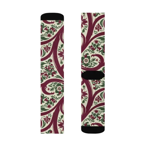 Burgundy Paisley Garden on a Socks