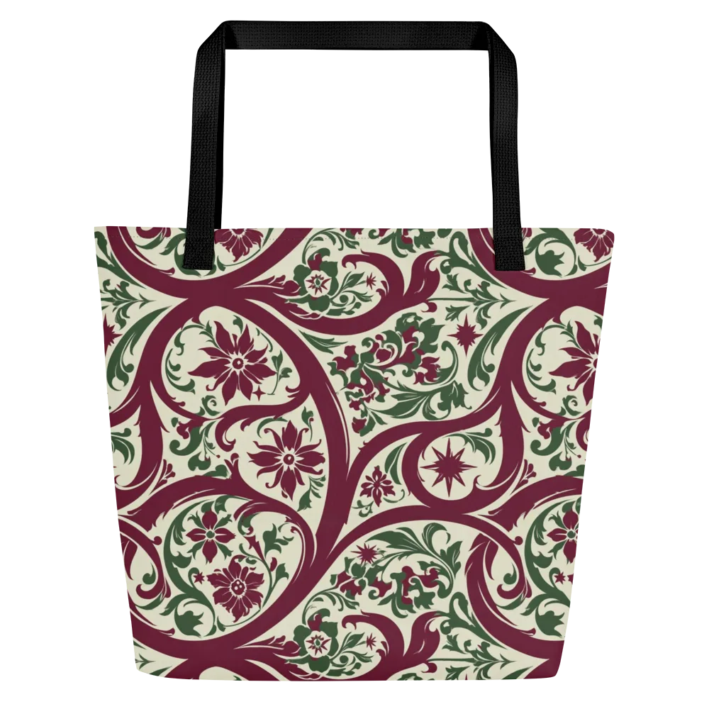 Burgundy Paisley Garden on Large Tote Bag W/ Pocket — Front