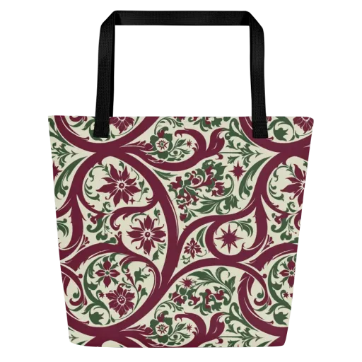 Burgundy Paisley Garden on a Large Tote Bag W/ Pocket