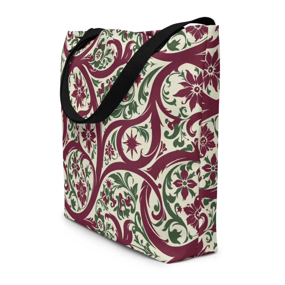 Burgundy Paisley Garden on Large Tote Bag W/ Pocket — Front