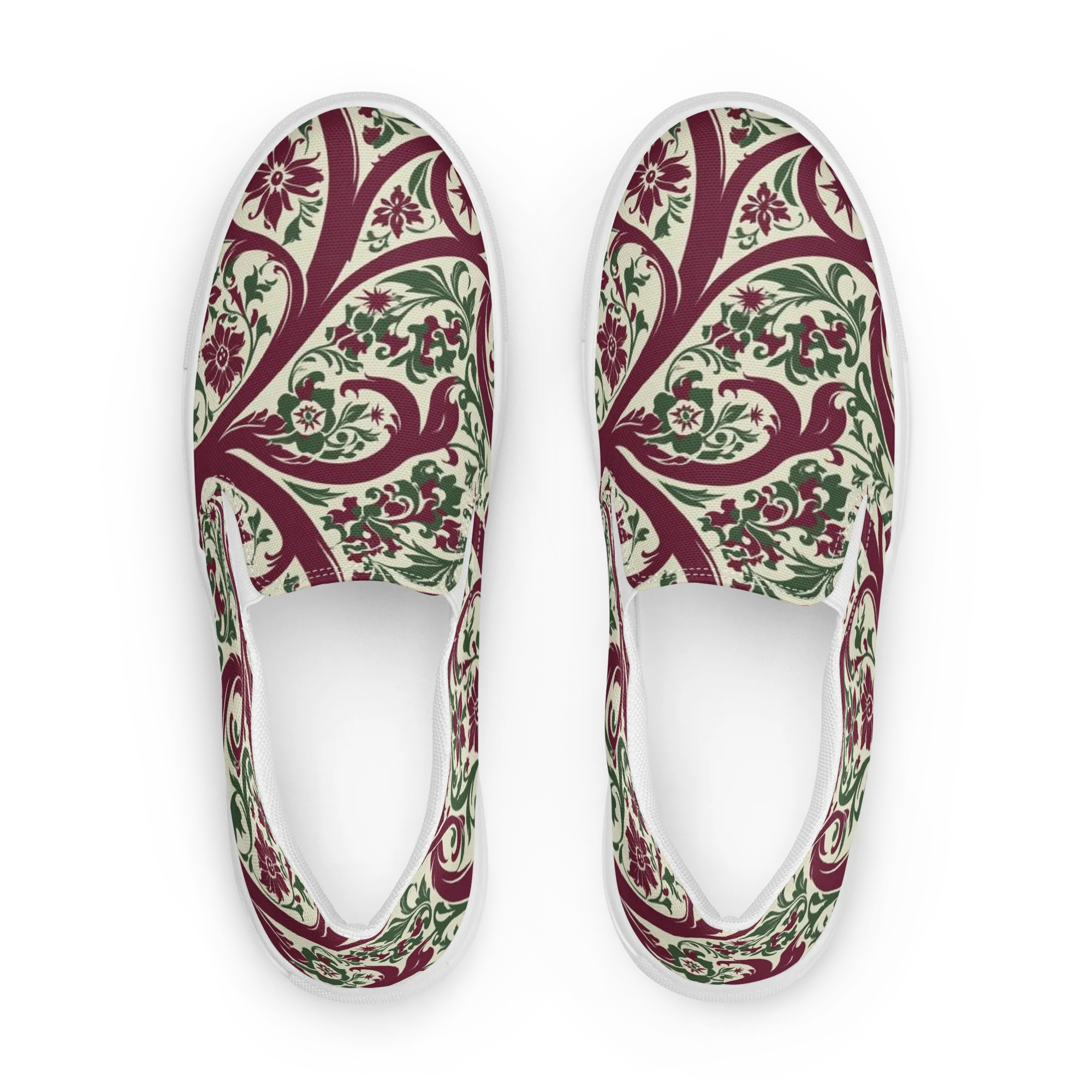 Burgundy Paisley Garden on Women's Slip-On Canvas Shoes — Front