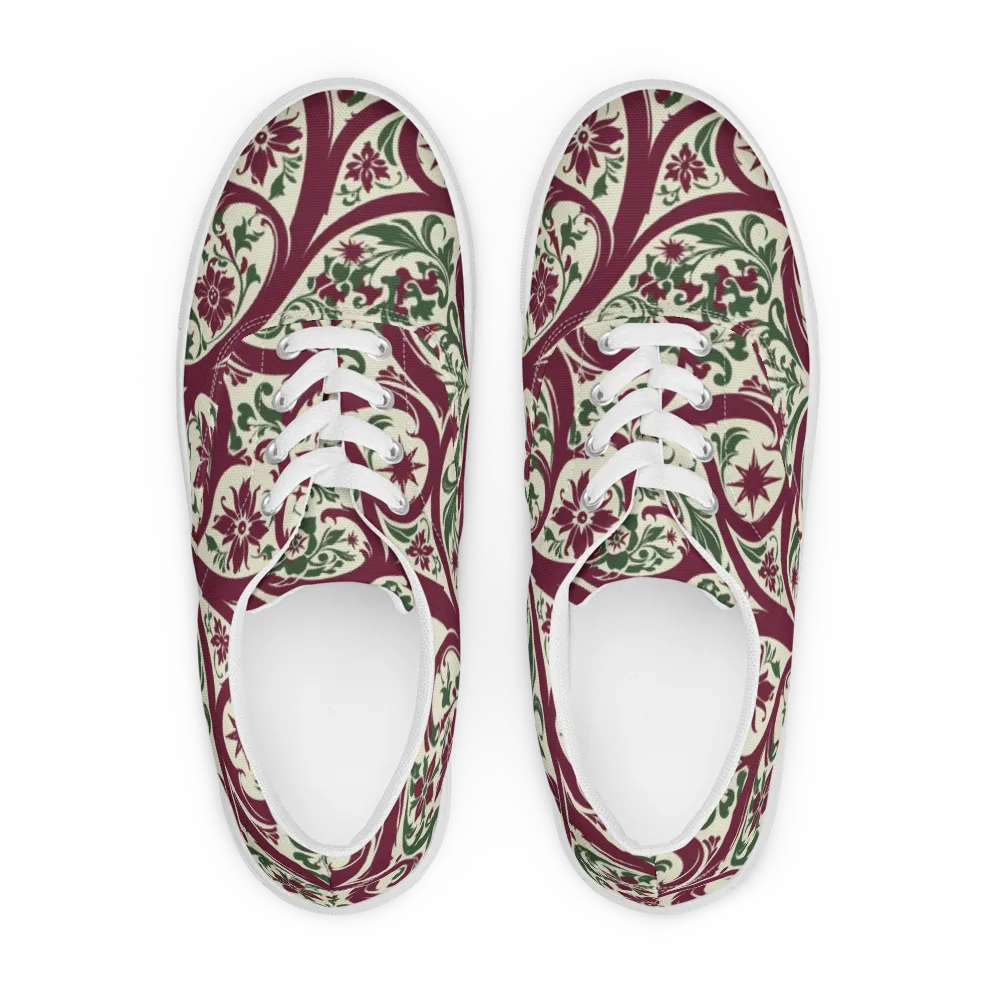 Burgundy Paisley Garden on Men's Lace-Up Canvas Shoes — Front