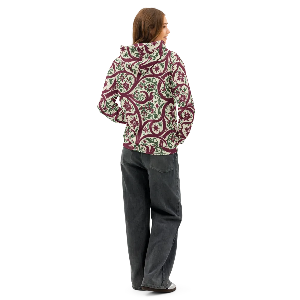 Burgundy Paisley Garden on Cotton Hoodie — Back