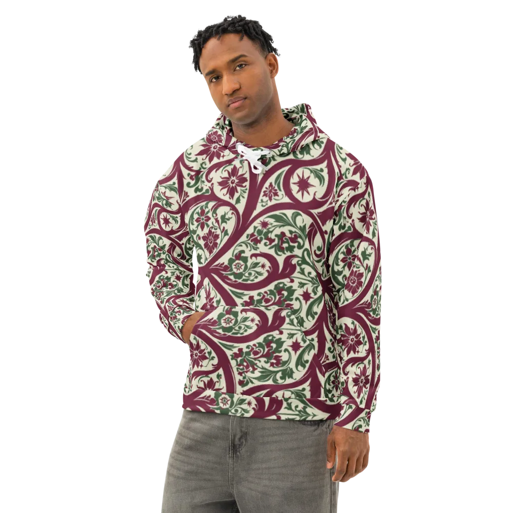 Burgundy Paisley Garden on Cotton Hoodie — Left Front