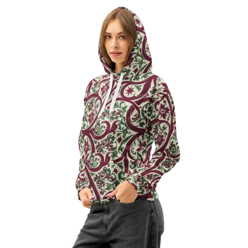 Burgundy Paisley Garden on a Cotton Hoodie