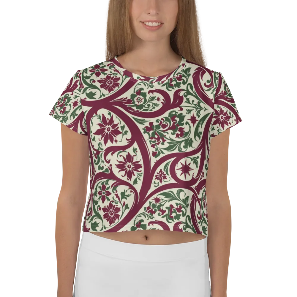 Burgundy Paisley Garden on Crop Tee — Front