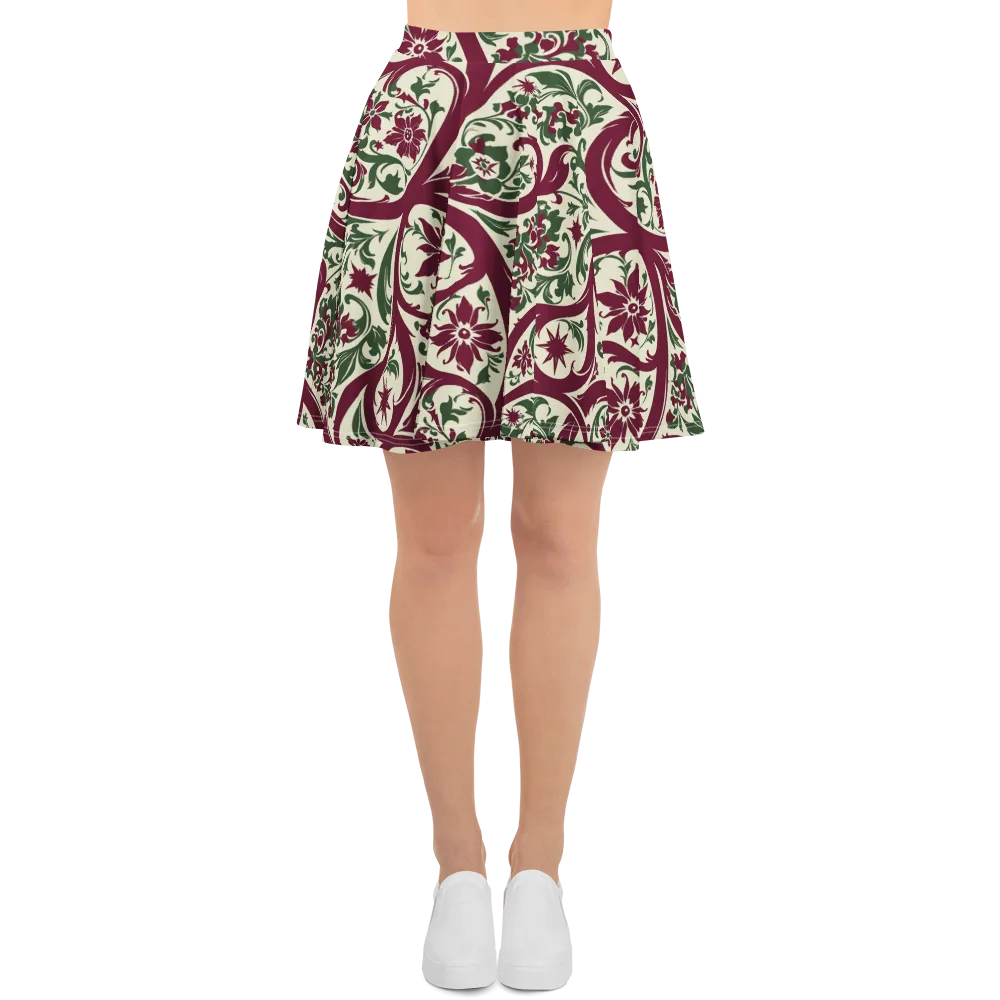Burgundy Paisley Garden on Skater Skirt — Front