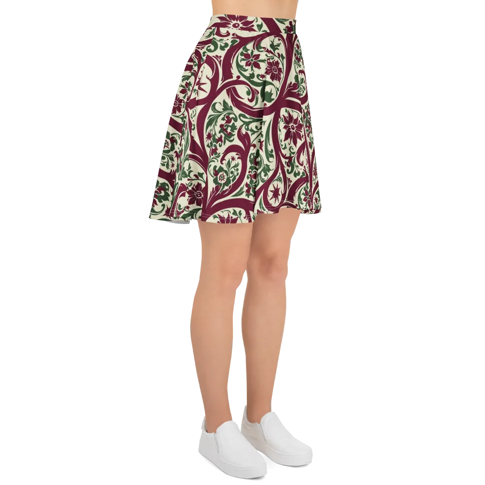 Burgundy Paisley Garden on Skater Skirt — Right
