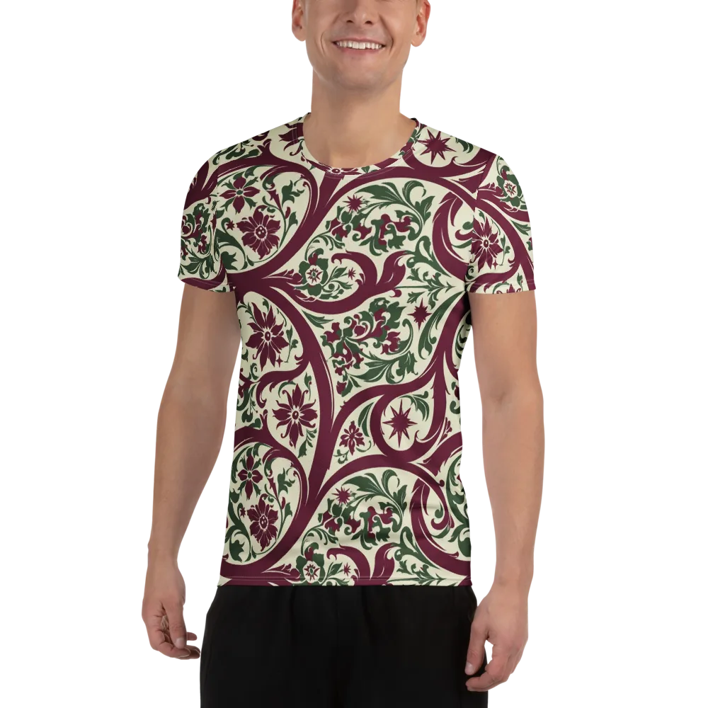 Burgundy Paisley Garden on Men's Athletic T-Shirt — Front