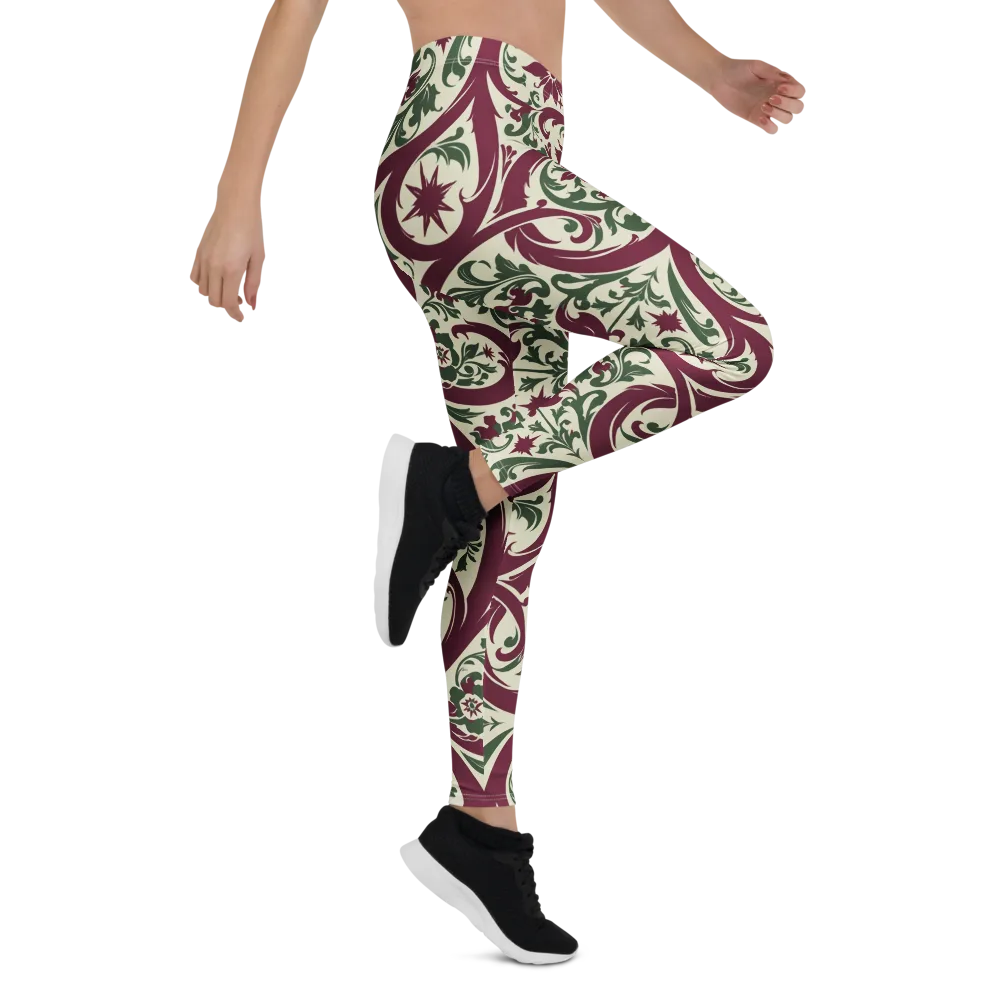 Burgundy Paisley Garden on Leggings — Right