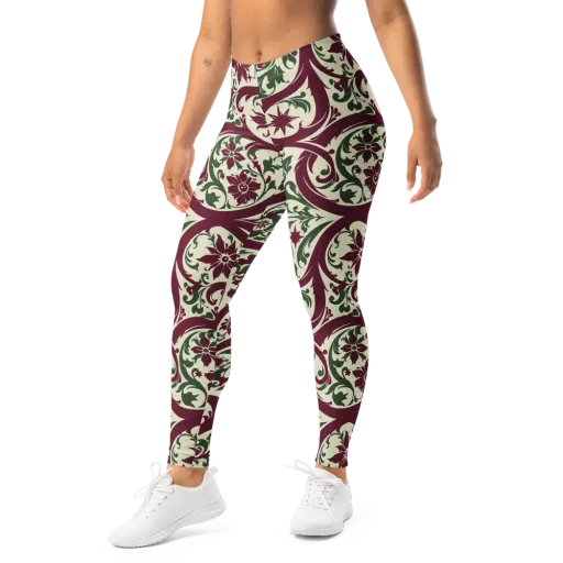 Burgundy Paisley Garden on a Leggings