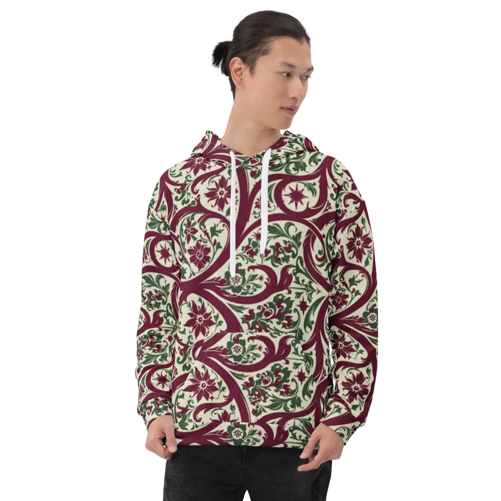 Burgundy Paisley Garden on Hoodie — Front