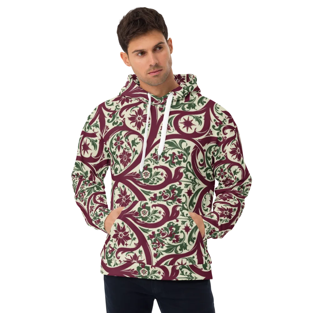 Burgundy Paisley Garden on Hoodie — Front
