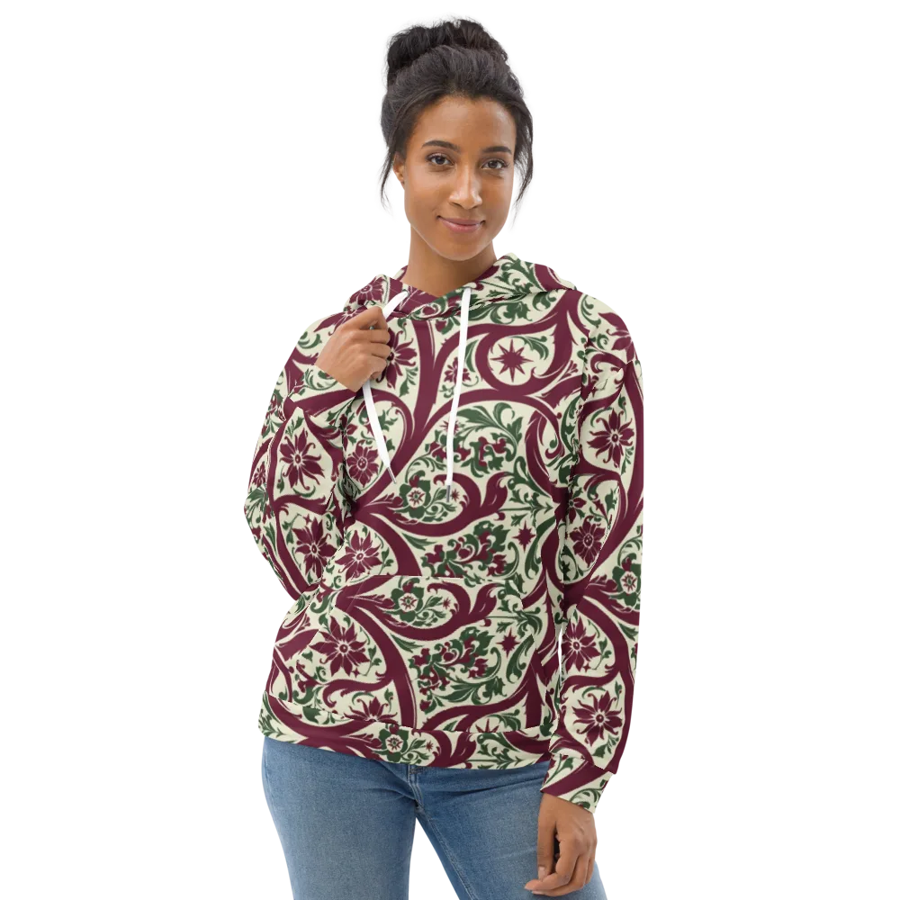 Burgundy Paisley Garden on Hoodie — Front