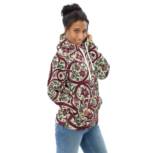 Burgundy Paisley Garden on a Hoodie
