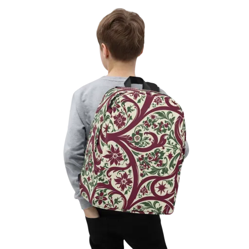 Burgundy Paisley Garden on a Minimalist Backpack
