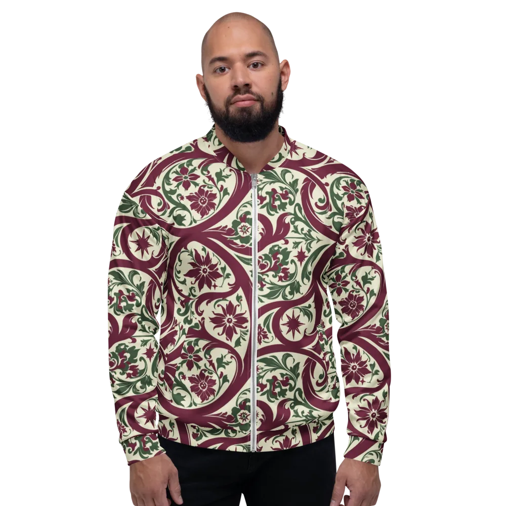 Burgundy Paisley Garden on Bomber Jacket — Front
