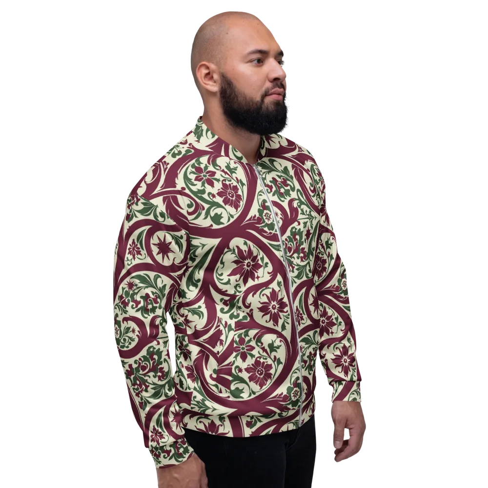 Burgundy Paisley Garden on Bomber Jacket — Right
