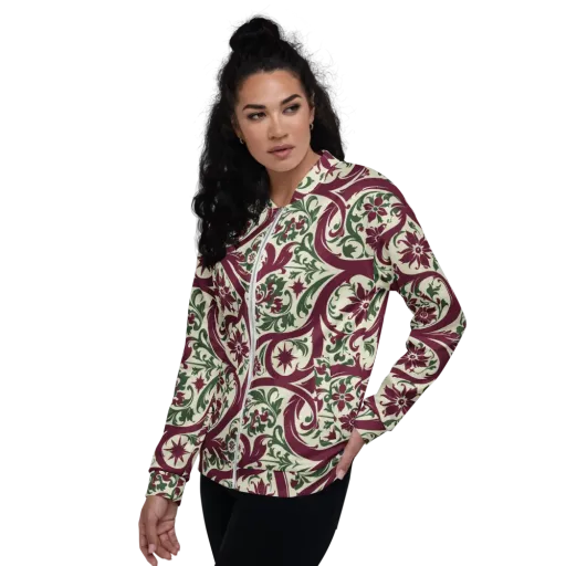Burgundy Paisley Garden on a Bomber Jacket