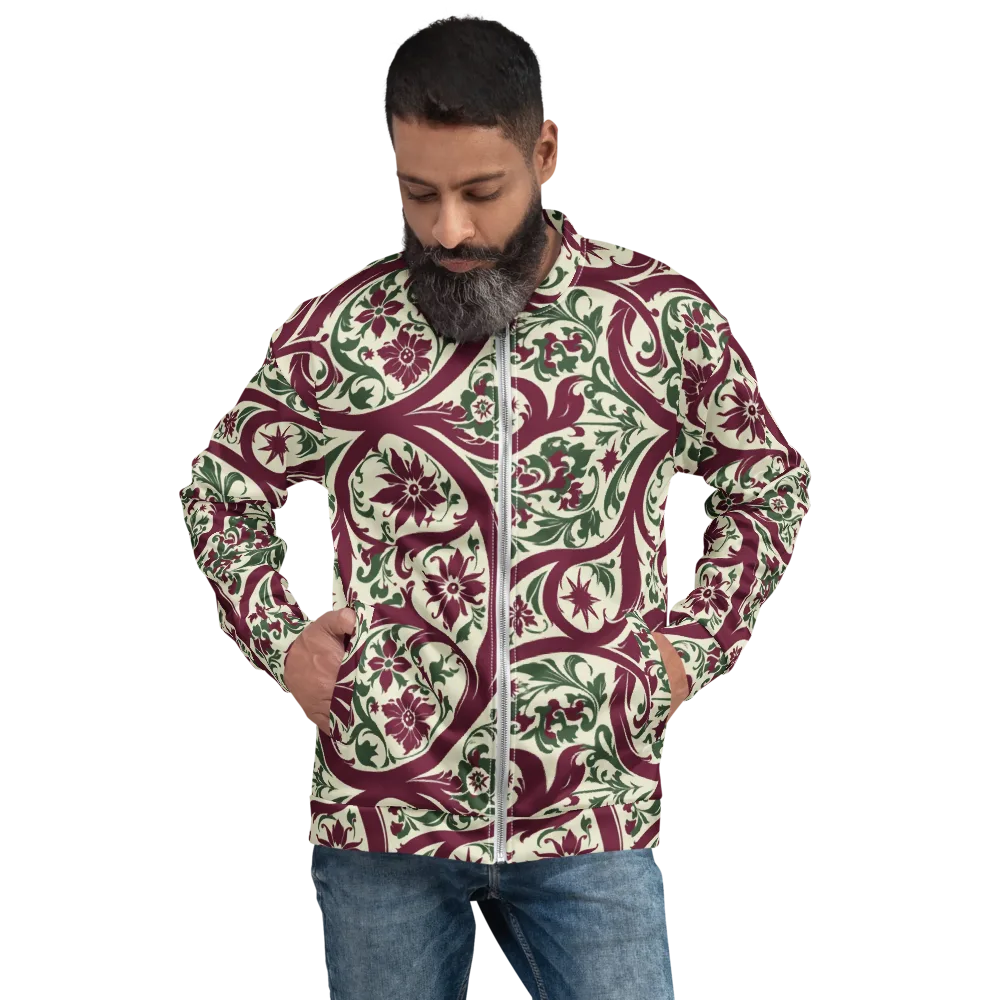 Burgundy Paisley Garden on Bomber Jacket — Front