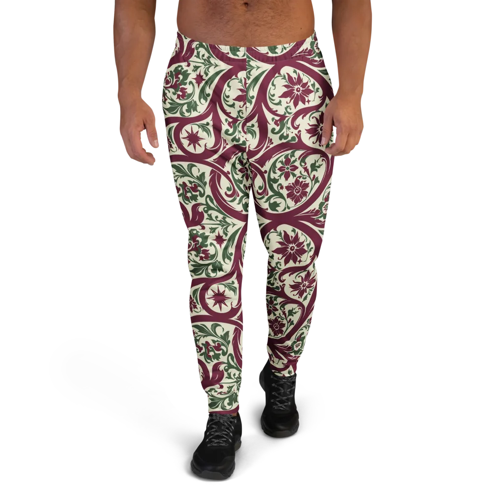 Burgundy Paisley Garden on Men's Joggers — Front