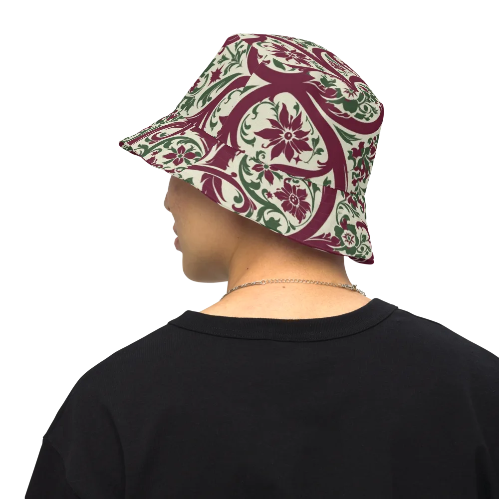 Burgundy Paisley Garden on Reversible Bucket Hat — Back Inside