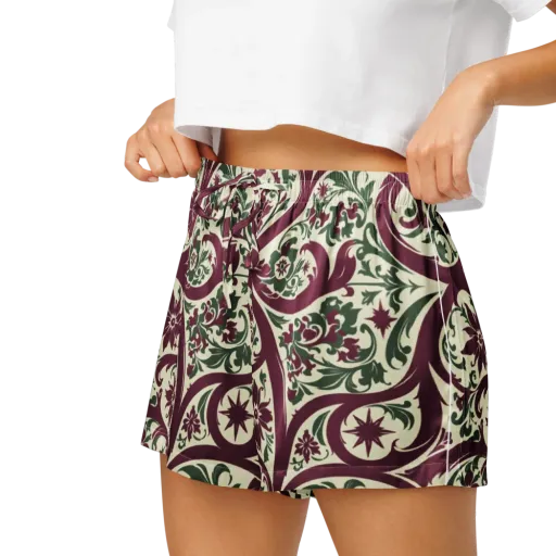 Burgundy Paisley Garden on a Women's Pajama Shorts