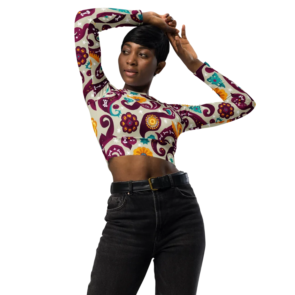 Morbida Botanica on Long Sleeve Crop Top — Front