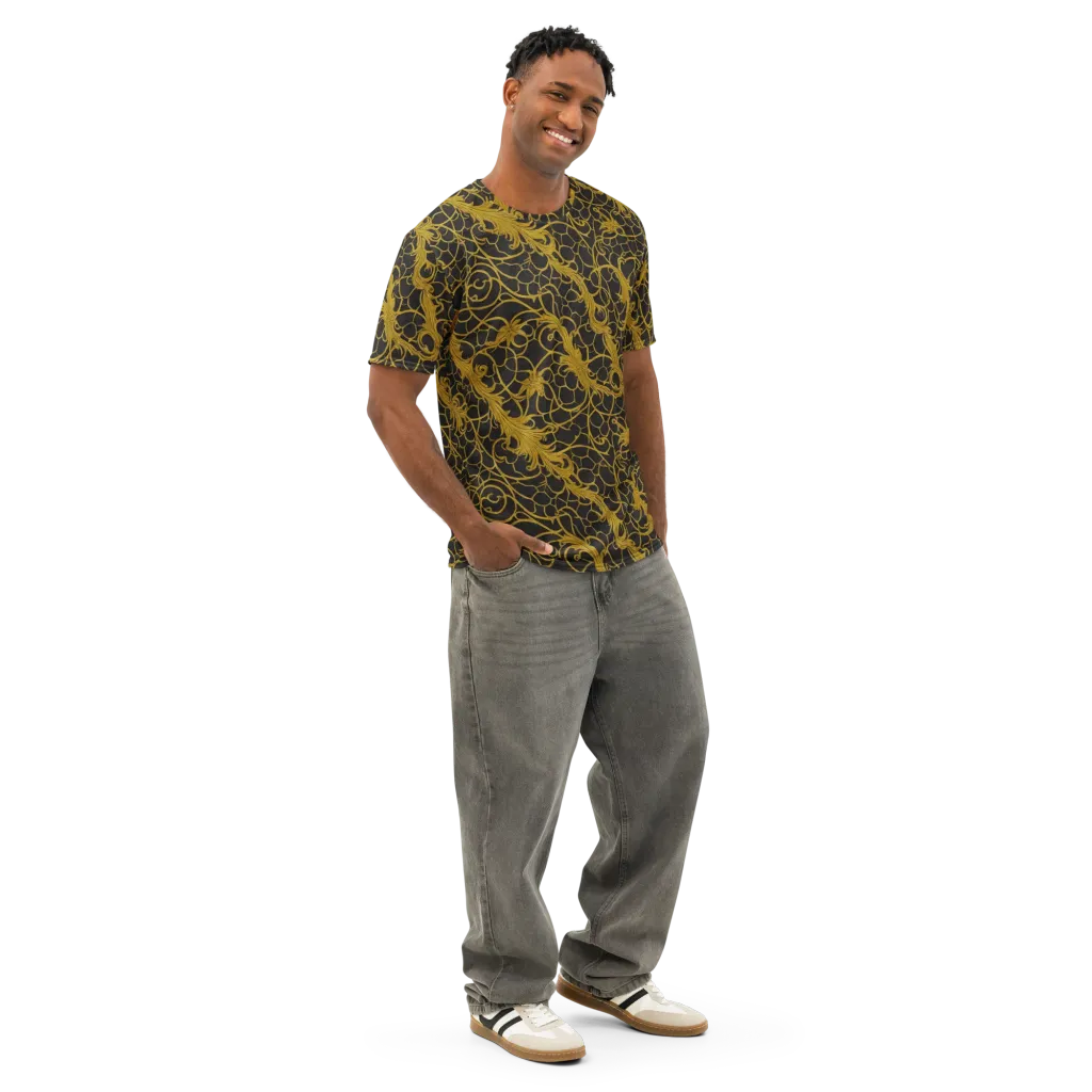 Gilded Acanthus on Men's Cotton Crew Neck T-Shirt — Right Front