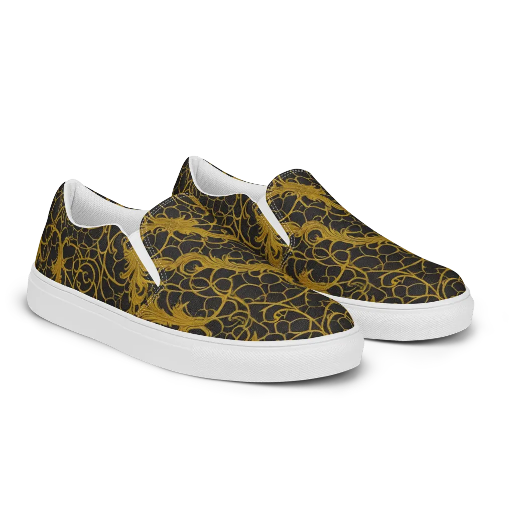 Gilded Acanthus on Men's Slip-On Canvas Shoes — Right Front