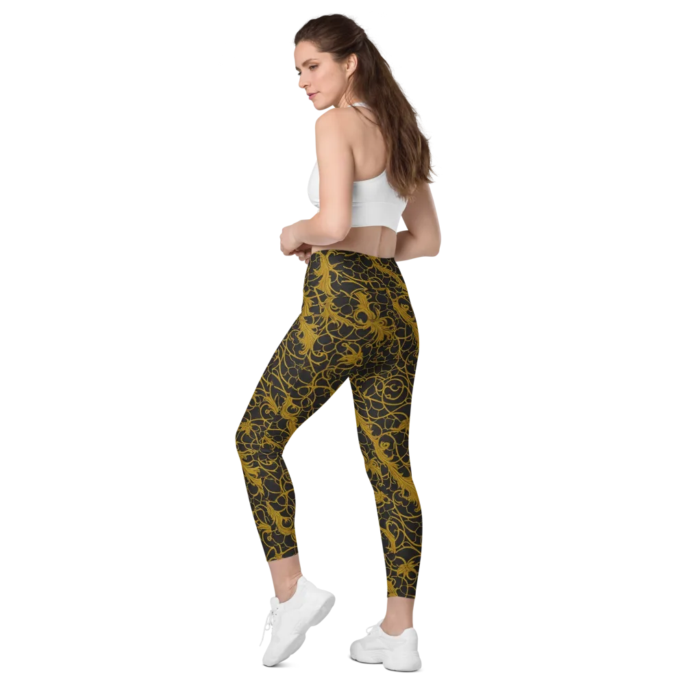 Gilded Acanthus on Leggings with Pockets — Left Back