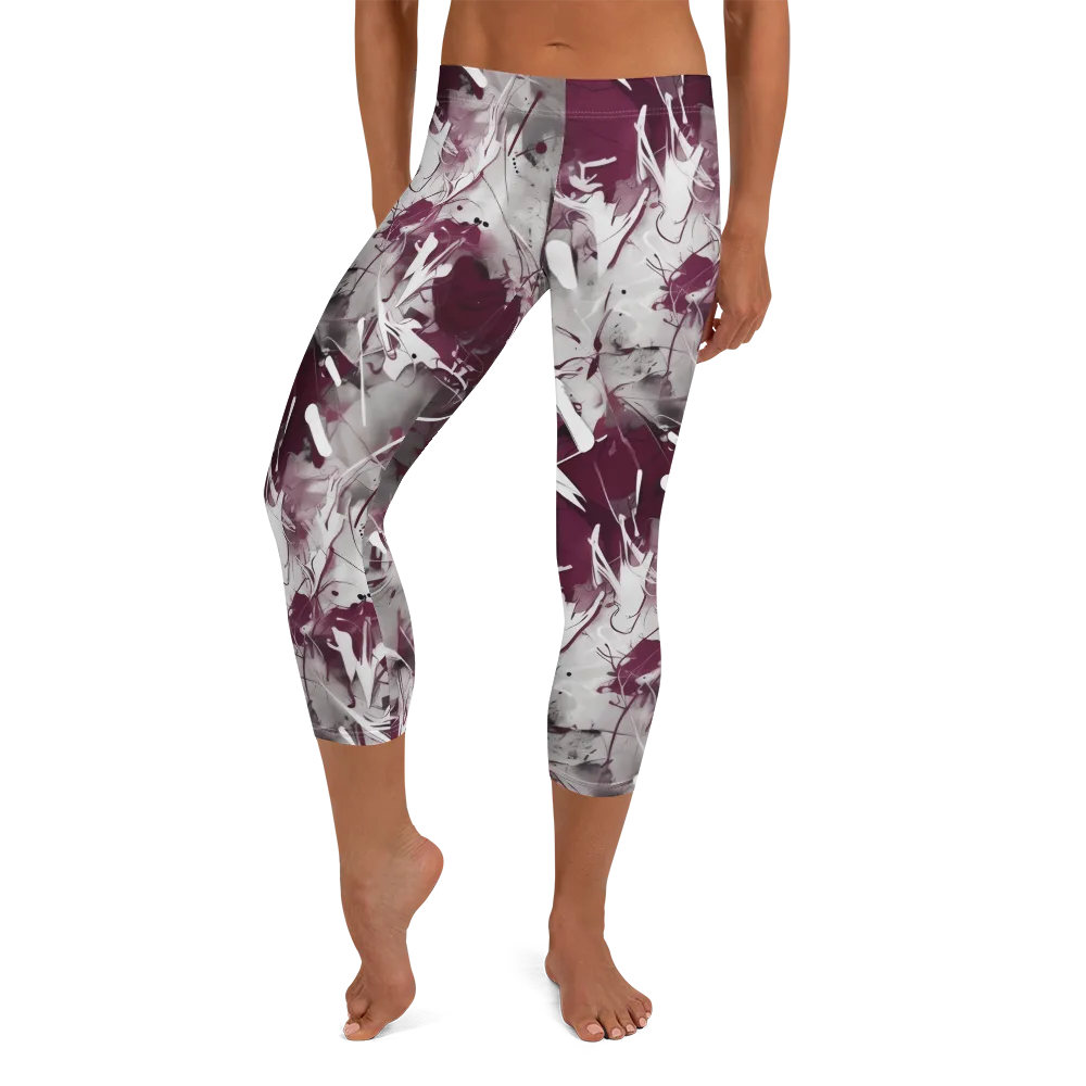 Burgundy Static on Capri Leggings — Front