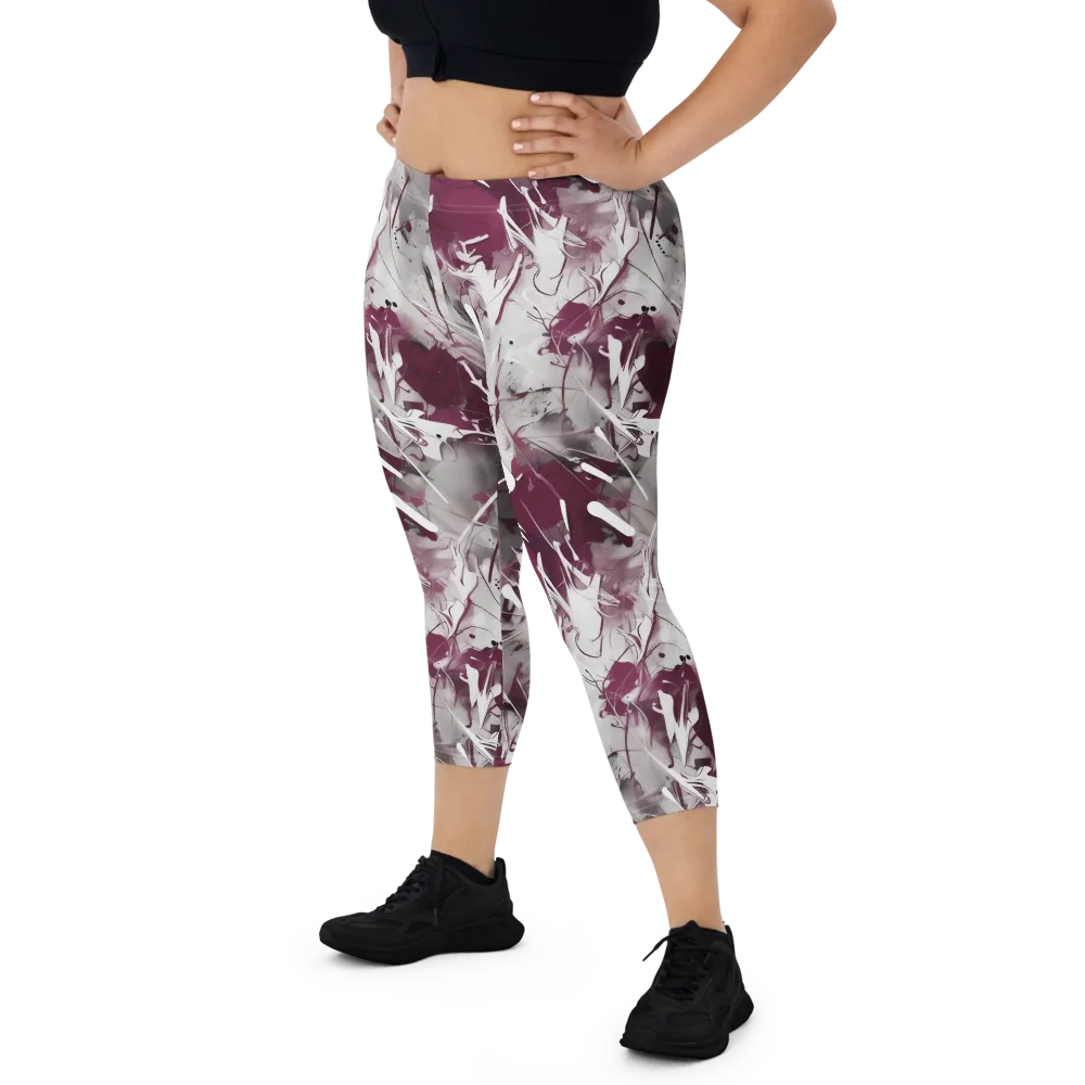Burgundy Static on Capri Leggings — Front