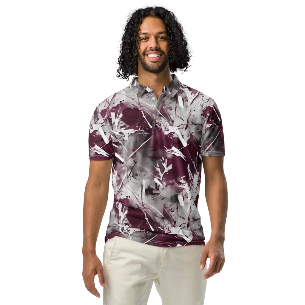Burgundy Static on Men's Slim Fit Polo Shirt — Front