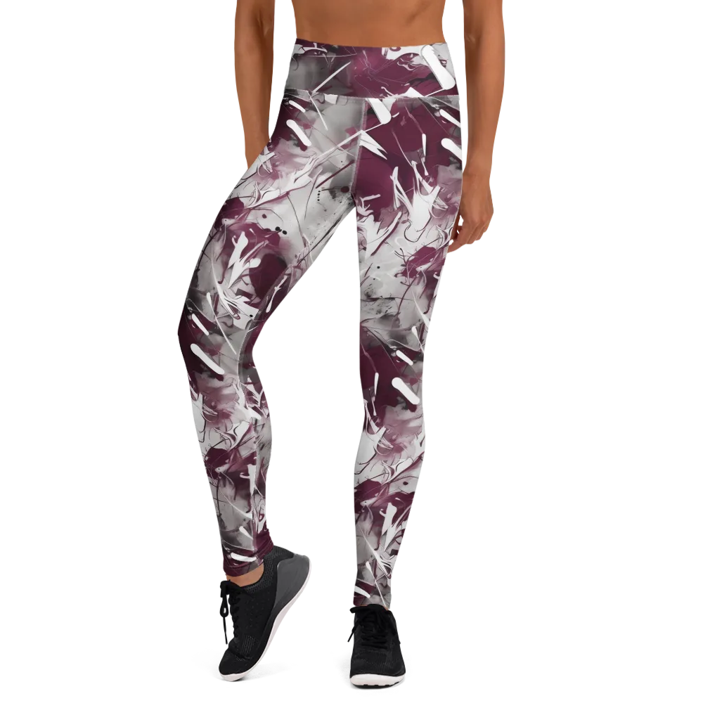 Burgundy Static on Yoga Leggings — Front