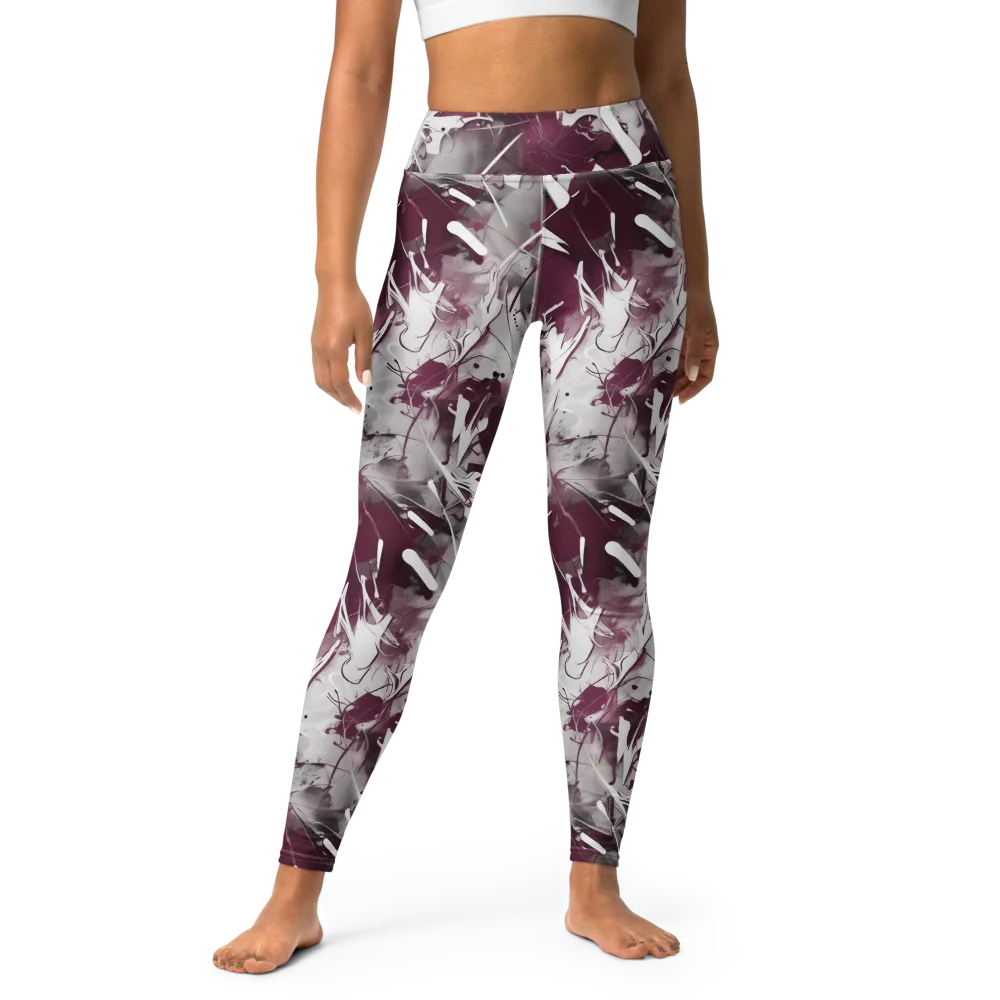 Burgundy Static on Yoga Leggings — Front