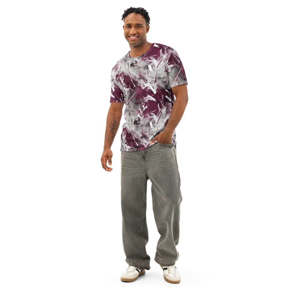 Burgundy Static on Men's Cotton Crew Neck T-Shirt — Front