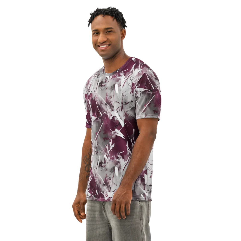 Burgundy Static on Men's Cotton Crew Neck T-Shirt — Left Front