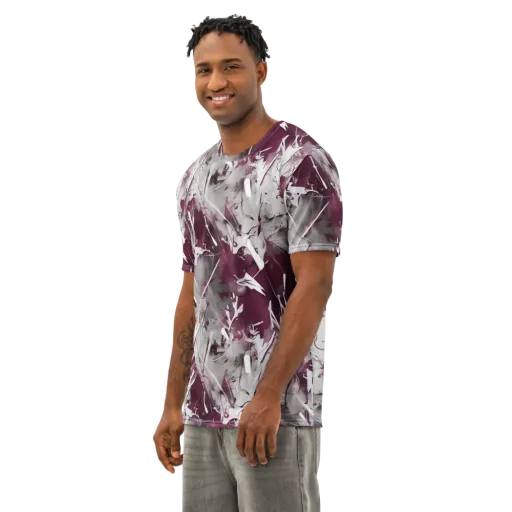 Burgundy Static on a Men's Cotton Crew Neck T-Shirt