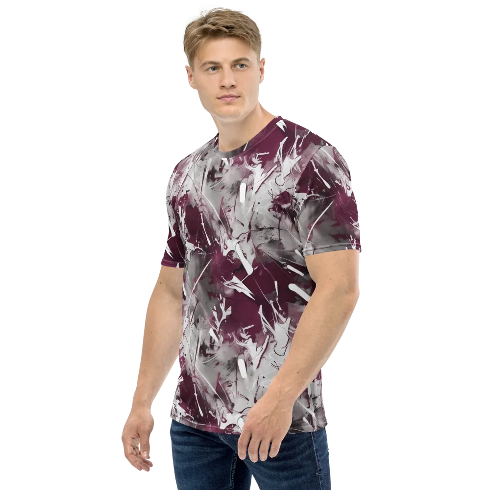 Burgundy Static on Men's Crew Neck T-Shirt — Left