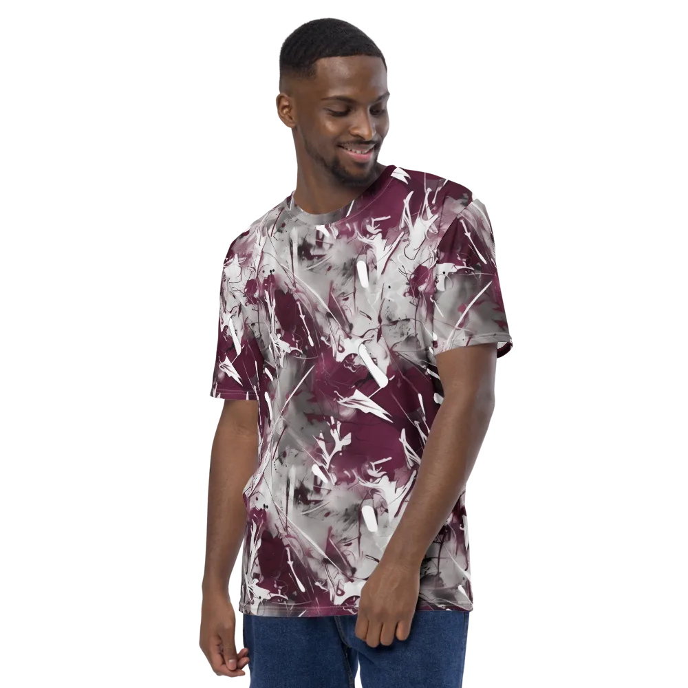 Burgundy Static on Men's Crew Neck T-Shirt — Left
