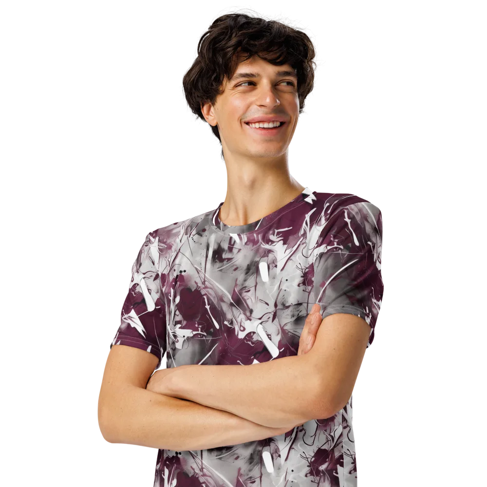 Burgundy Static on Men's Crew Neck T-Shirt — Left Front