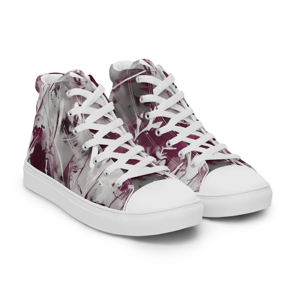 Burgundy Static on Men's High Top Canvas Shoes — Right Front