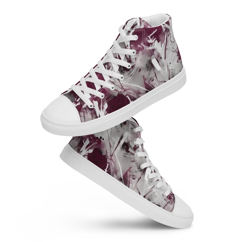 Burgundy Static on Men's High Top Canvas Shoes — Front