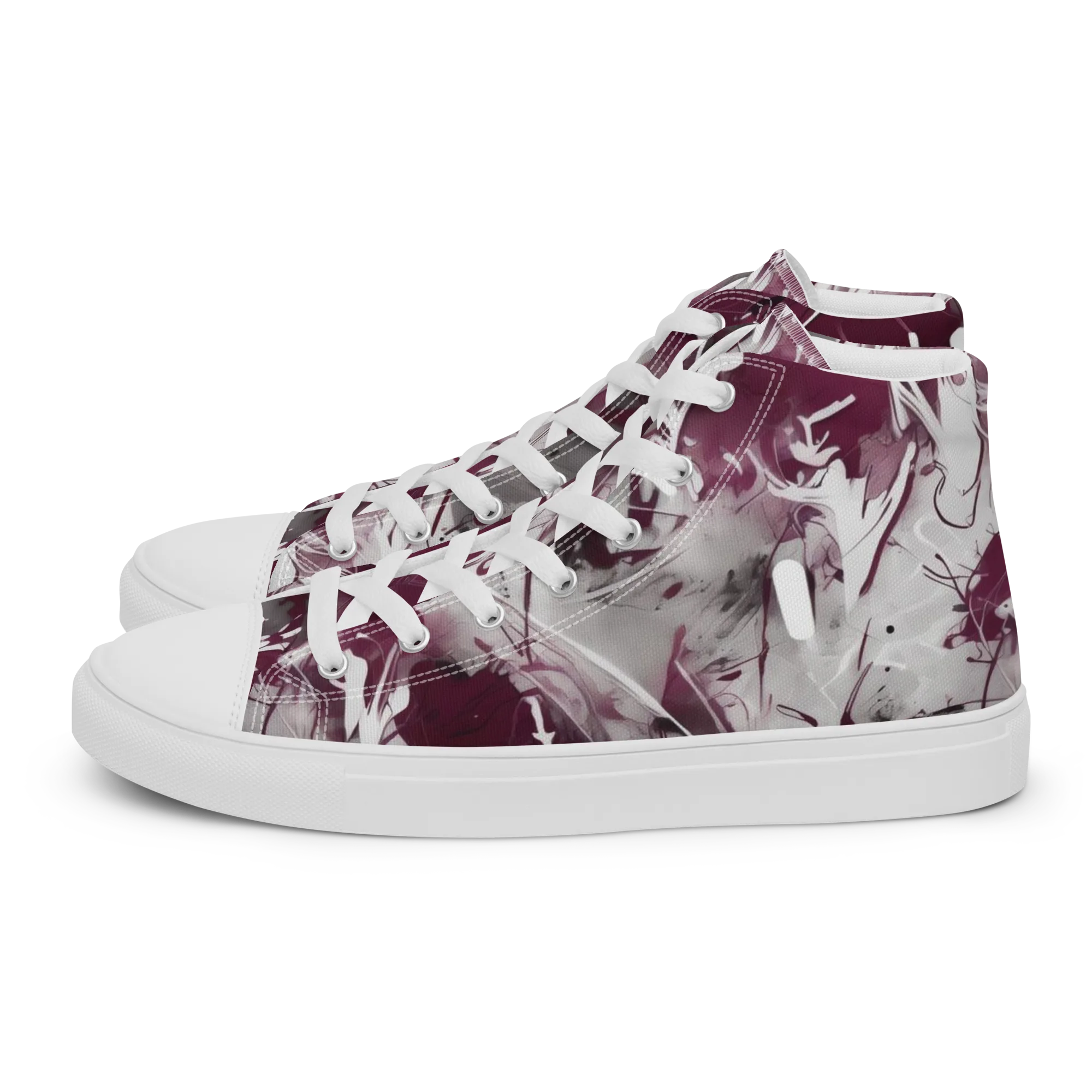 Burgundy Static on Women's High Top Canvas Shoes — Left