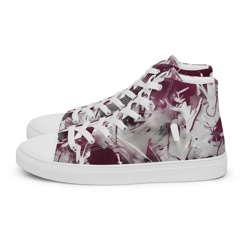 Burgundy Static on Women's High Top Canvas Shoes — Left