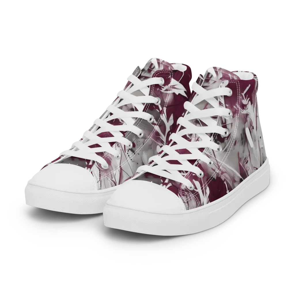 Burgundy Static on Women's High Top Canvas Shoes — Left Front