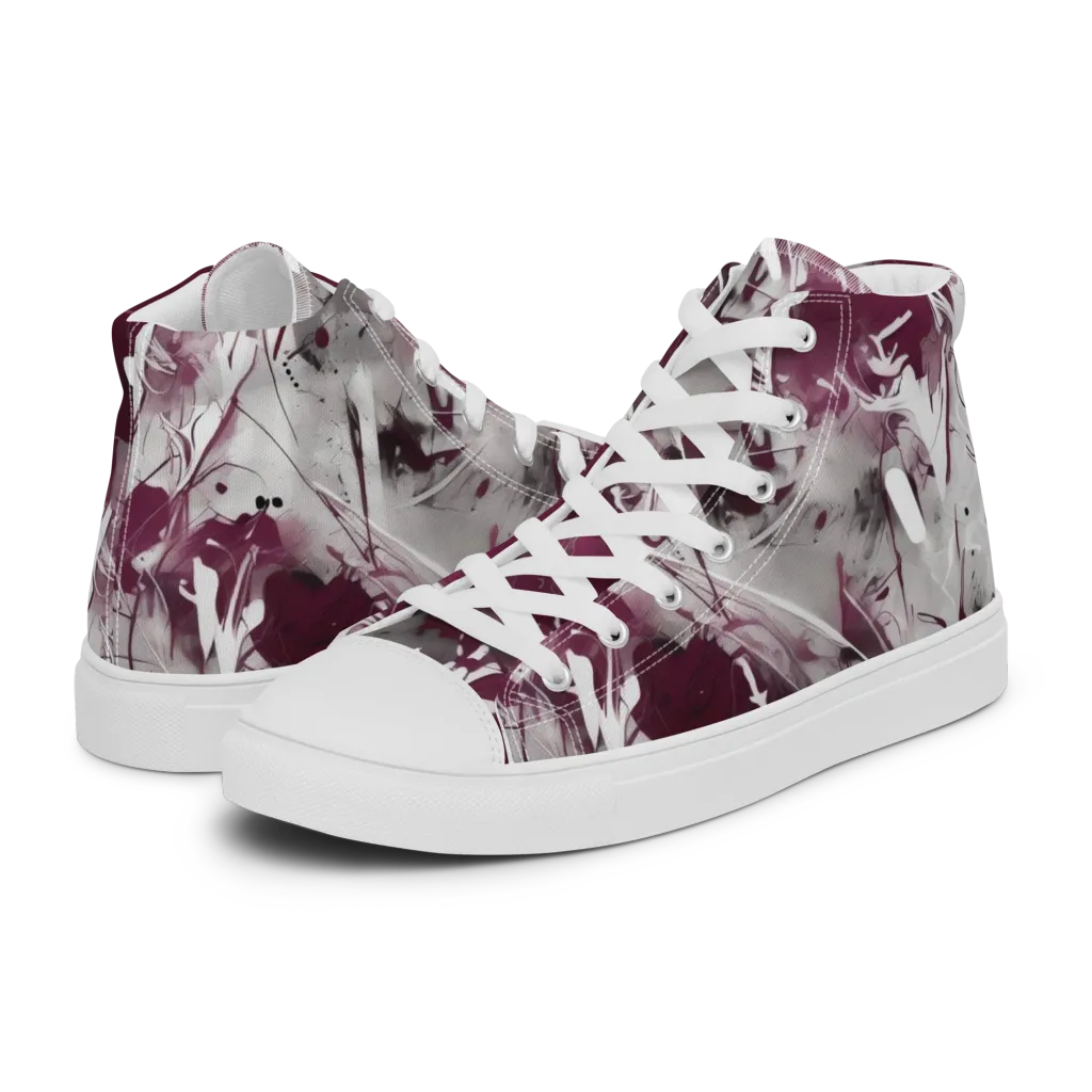 Burgundy Static on Women's High Top Canvas Shoes — Left